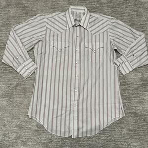 VTG H Bar C Ranchwear Shirt Mens M Pearl Snap Long Tail Western Striped 80s